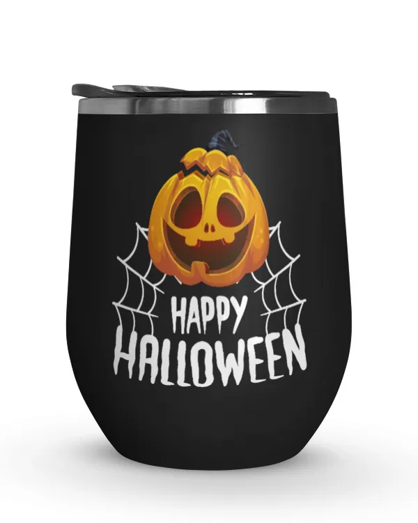 Happy Halloween Wine Tumbler (12 oz), happy pumpkin