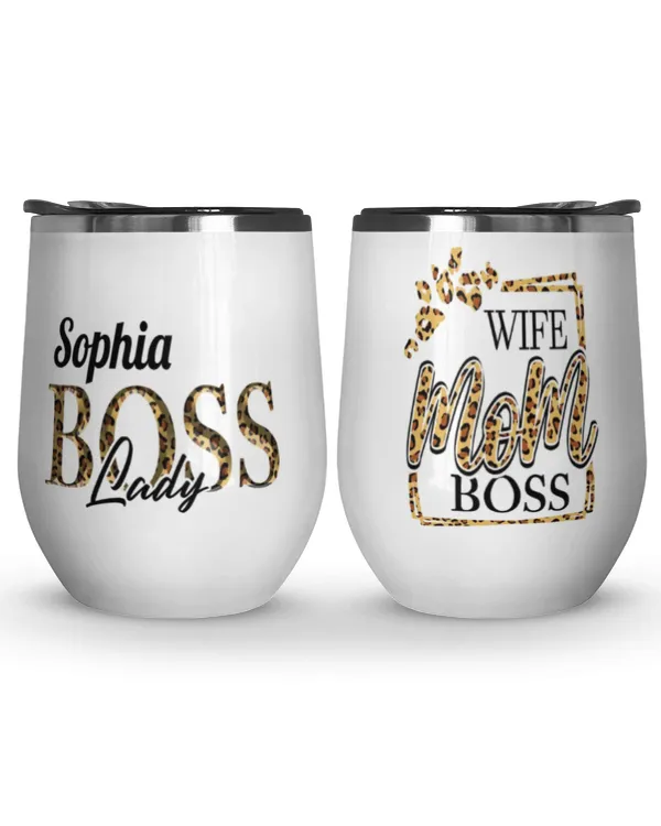 Wife Mom Boss Lady - Personalized Wine Tumbler - Birthday Gift For Mom, Boss, Wife, Gift for Mom, Gift Mother's Day