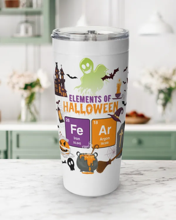 Elements Of Halloween Viking Tumbler (20oz), spooky house demon bats coffin witch magic pot pumpkin Halloween ghost spiderweb