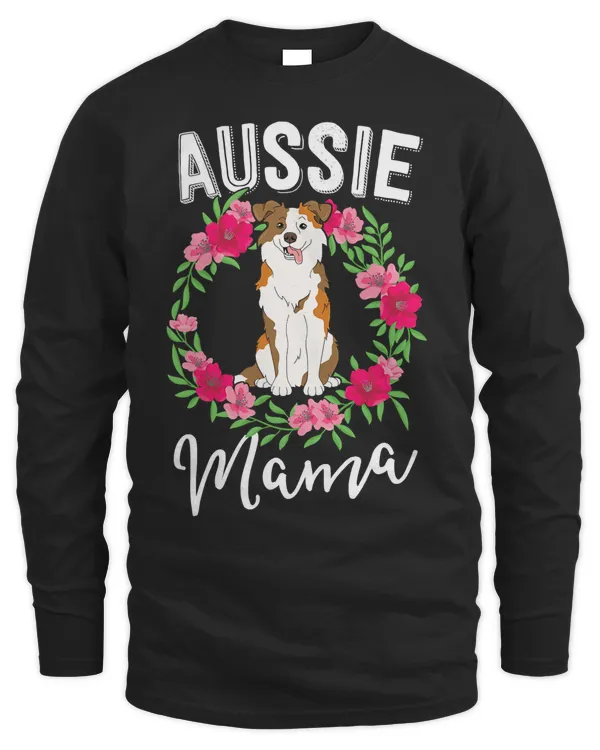 Aussie Mama Australian Shepherd Gift Dog Lover Floral T-Shirt