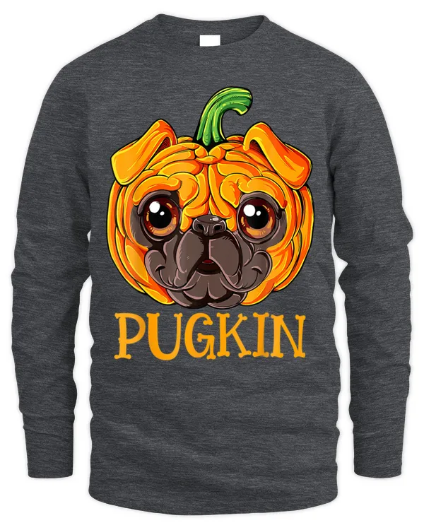 Funny Pugkin Cute Pug Dog Pumpkin Face Shirt - Men's Long Sleeved T-Shirt Men's Long Sleeved T-Shirt