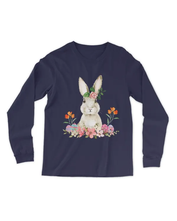 Easter Bunny Flower Headband Rabbit Easter Happy Easter - Men's Long Sleeved T-Shirt Men's Long Sleeved T-Shirt