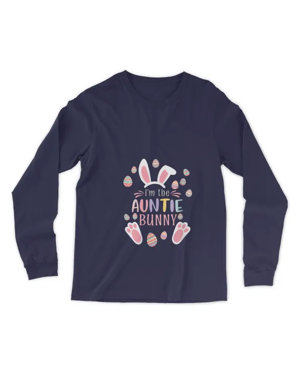 Womens I'm The Auntie Bunny Matching Family Happy Easter Day V-Neck - Men's Long Sleeved T-Shirt Men's Long Sleeved T-Shirt