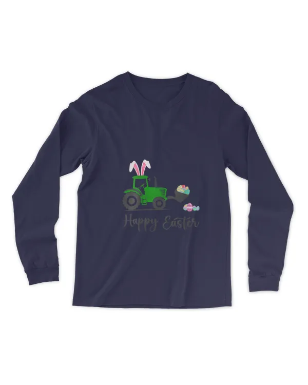 Womens Eggs-Track Happy Easter Toddler Boys Girl Eggs Hunts Tractor V-Neck - Men's Long Sleeved T-Shirt Men's Long Sleeved T-Shirt