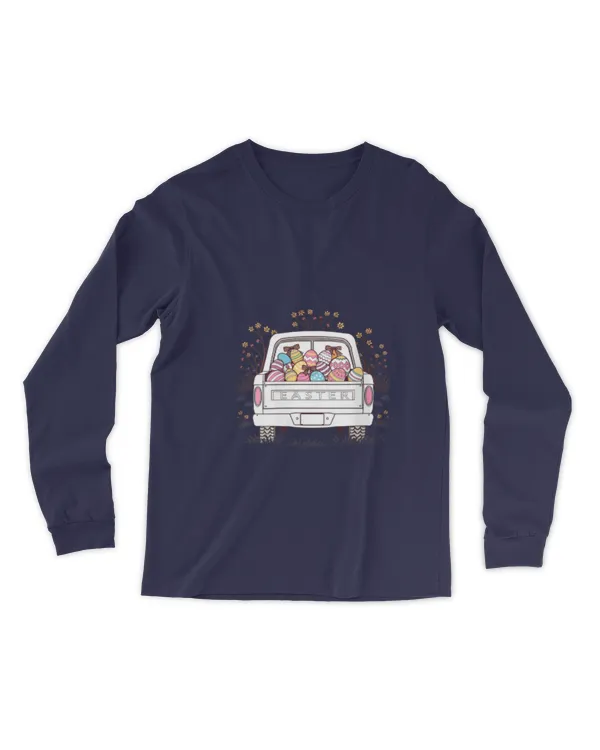 Womens Pretty Vintage Colorful Easter Egg Retro Spring Holiday Cute V-Neck - Men's Long Sleeved T-Shirt Men's Long Sleeved T-Shirt