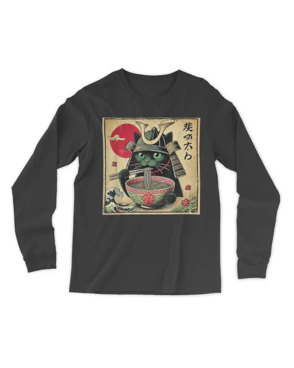 Cat Ramen Japanese Funny Samurai Kawaii Cat Anime Girls Boys T-Shirt