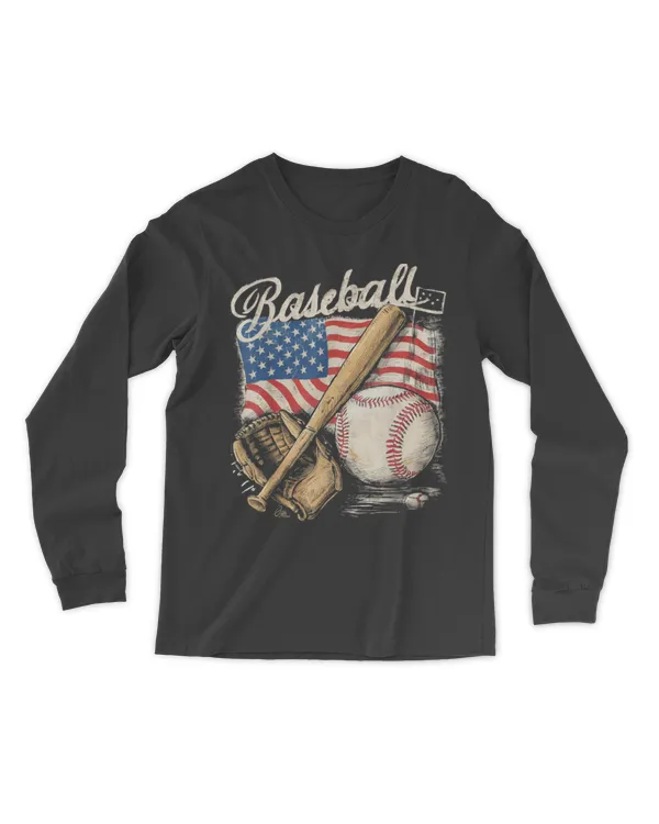 American Flag Baseball Player Bat Fan Catcher Pitcher USA T-Shirt
