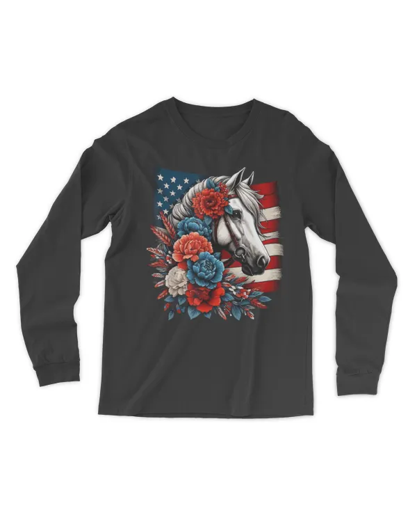 Patriotic Horse American Flag Horseback Riding 4th of July T-Shirt