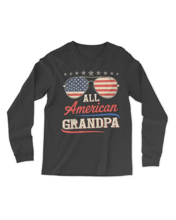 All American Grandpa Patriotic USA Flag Sunglasses Vintage T-Shirt