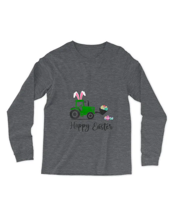 Womens Eggs-Track Happy Easter Toddler Boys Girl Eggs Hunts Tractor V-Neck - Men's Long Sleeved T-Shirt Men's Long Sleeved T-Shirt