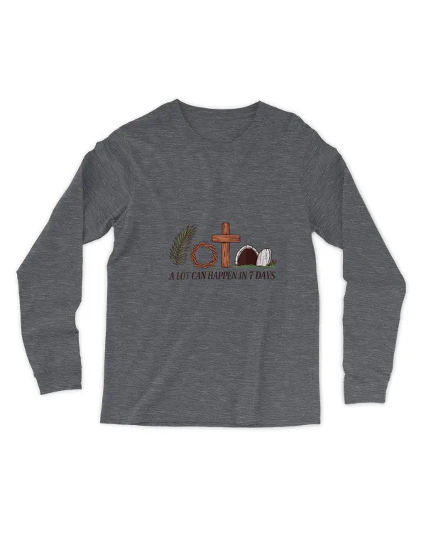 Womens Christian Faith Happy Easter Day A Lot Can Happen In 7 Days V-Neck - Men's Long Sleeved T-Shirt Men's Long Sleeved T-Shirt