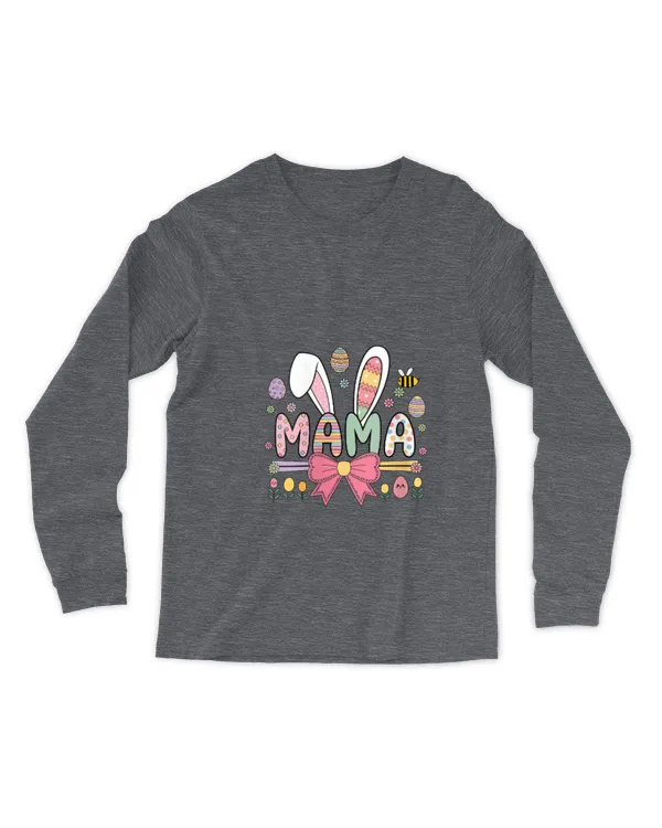 Womens Mama Bunny Easter Celebration Funny Bunny V-Neck - Men's Long Sleeved T-Shirt Men's Long Sleeved T-Shirt