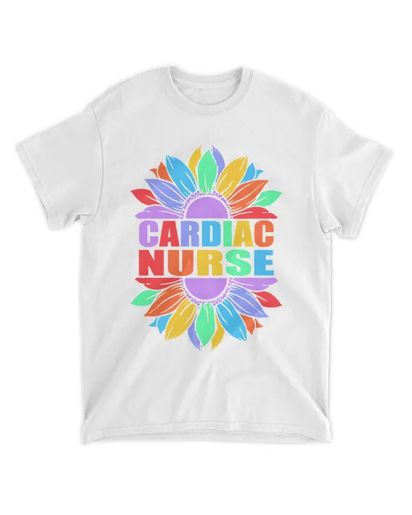 Cardiac Nurse Gift T- Shirt Cardiac Nurse Rainbow Sunflower L G B T Cute Nursing Student T- Shirt