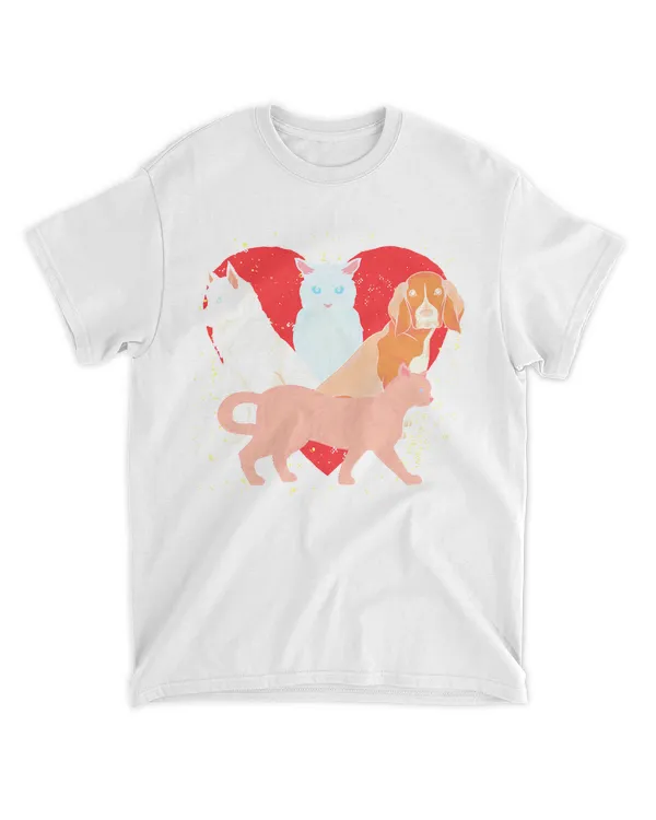 Cat T- Shirt Animal Lover Heart Dog Owner Pet Cat T- Shirt