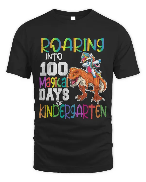 Roaring Into 100 Magical Days Kindergarten Unicorn Dinosaur