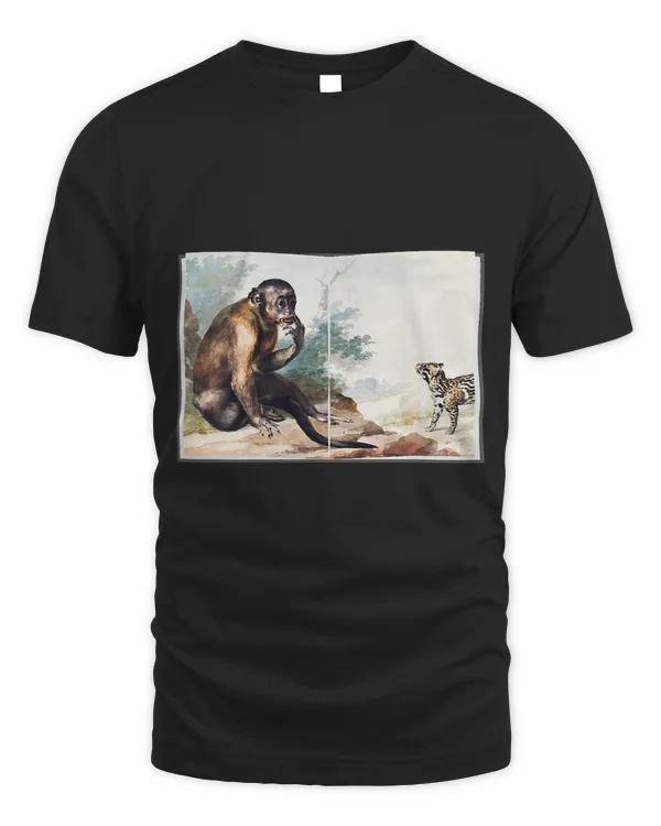 Monkey Lover Sitting on Rock Looking at a Civet By Aert Schouman