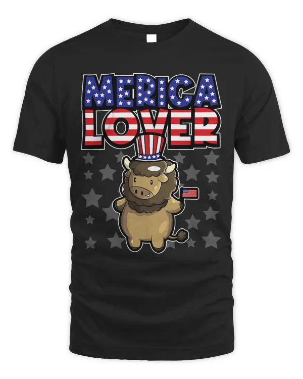 Merica Lover Happy Fourth Of July Bison USA Flag