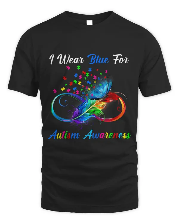 I Wear Blue For Autism Awareness Butterfly Puzzle Pieces