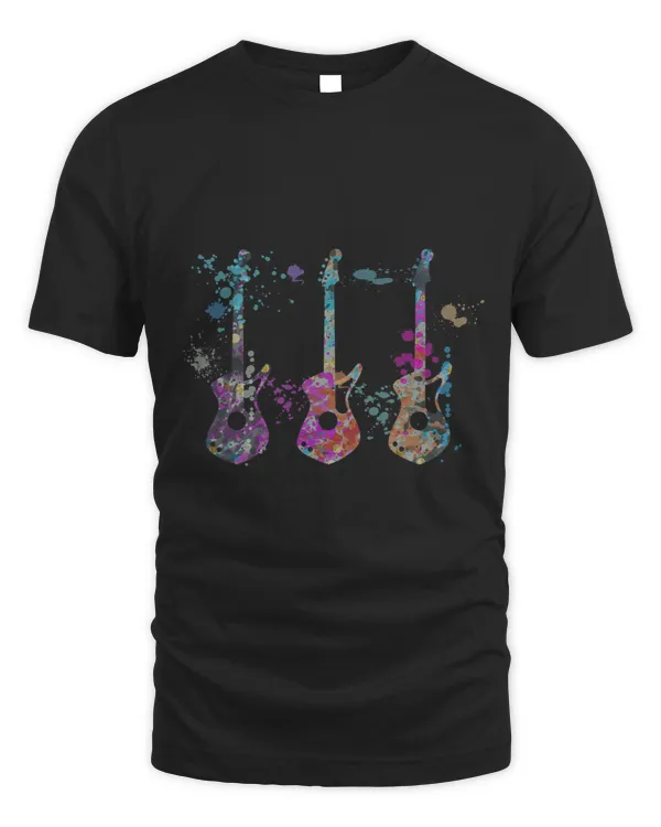 Acoustic Bass Guitar Colorful Watercolor Silhouette