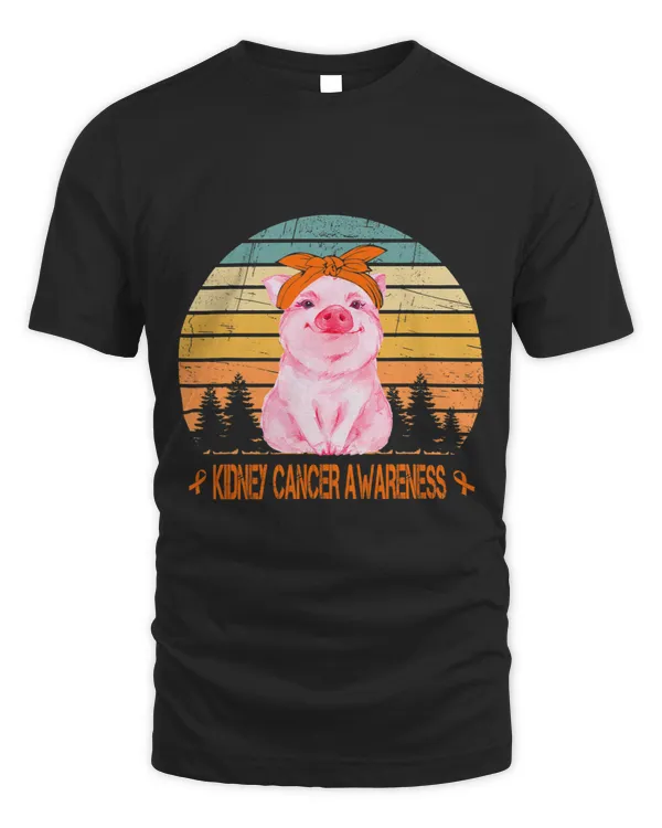 funny cute pig kidney cancer awareness with orange ribbon