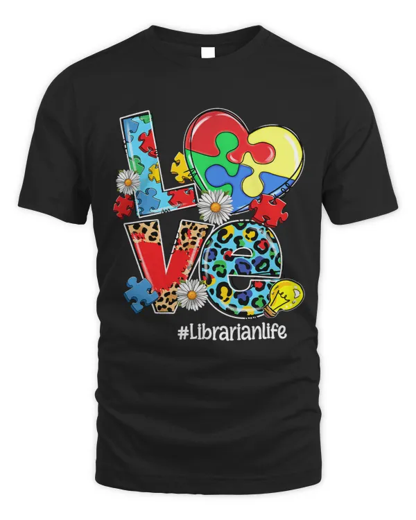 LOVE Librarian Life Puzzle Heart Autism Awareness Gifts