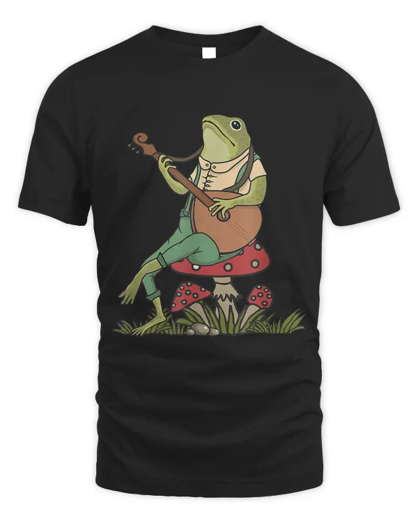 Froggy Frog Cottagecore Aesthetic Cute Frog Playing Banjo On Mushroom Frogs