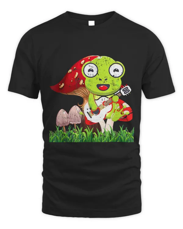 Froggy Frog Cottagecore Aesthetic Cute Frog Playing Banjo On Mushroom T-Shirt Frogs