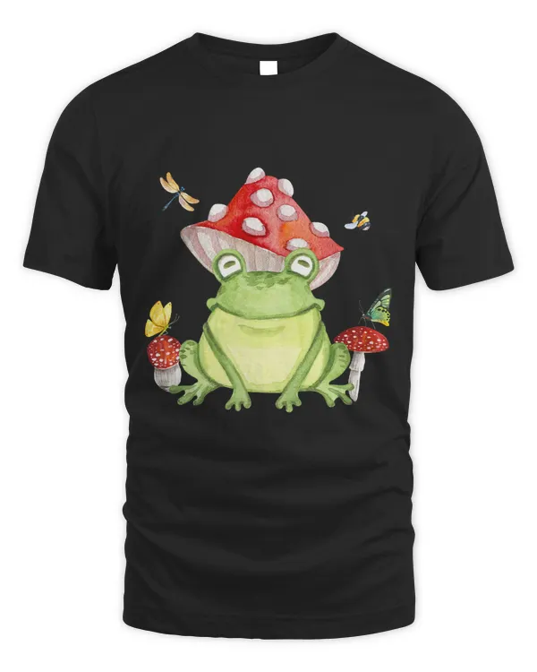 Froggy Frog Cottagecore Aesthetic Cute Frog With Mushroom Hat Watercolor Frogs