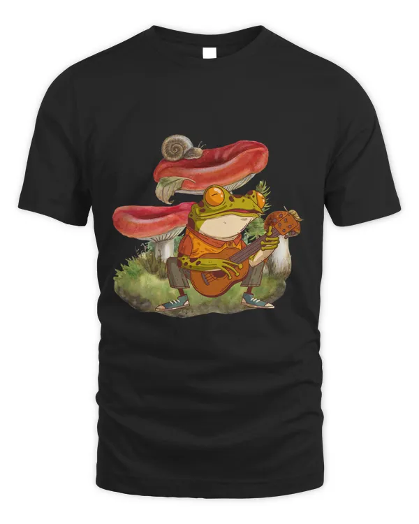 Froggy Frog Cottagecore Aesthetic Frog Playing Guitar on Mushroom Cute 1 Frogs