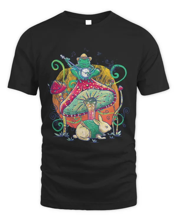 Froggy Frog Cottagecore Aesthetic Frog Plays Banjo With Rabbit Fairycore Frogs