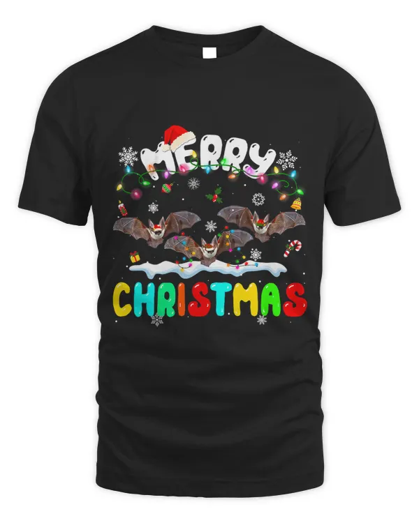 Merry Christmas Bat Lover Santa Hat Xmas Lights Pajama