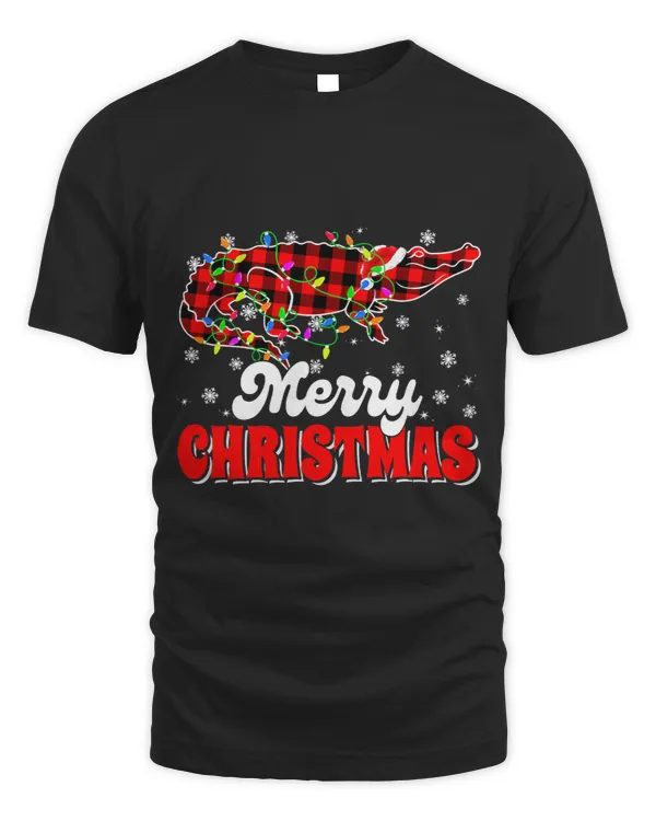 Merry Christmas Funny Alligator Lover Xmas Lights Santa Hat