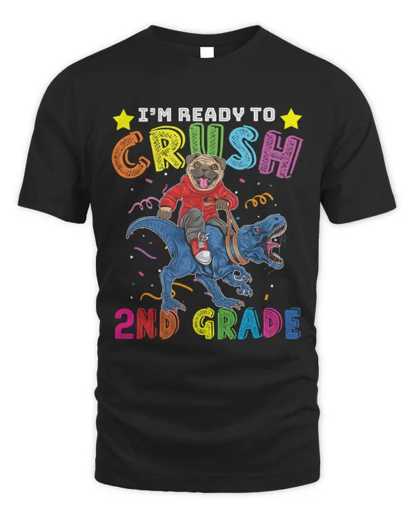 2nd Grade Back to School Boy Funny Cute Pug Dog T Rex Boys