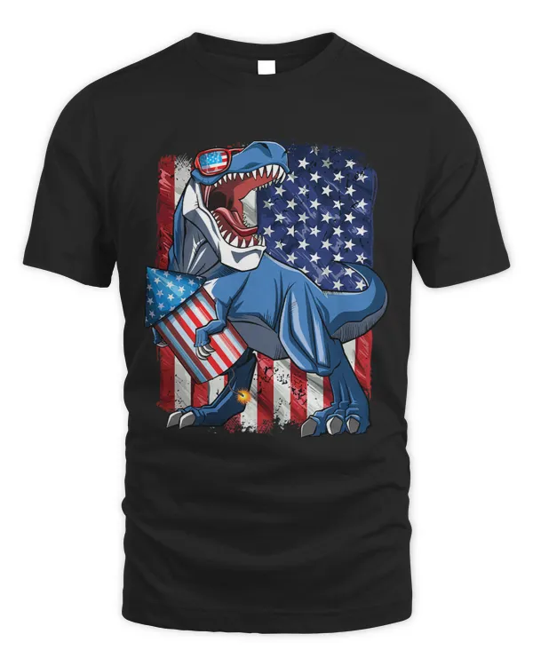 4th of July Dinosaur Boys Kids Men USA Flag Fireworks T rex