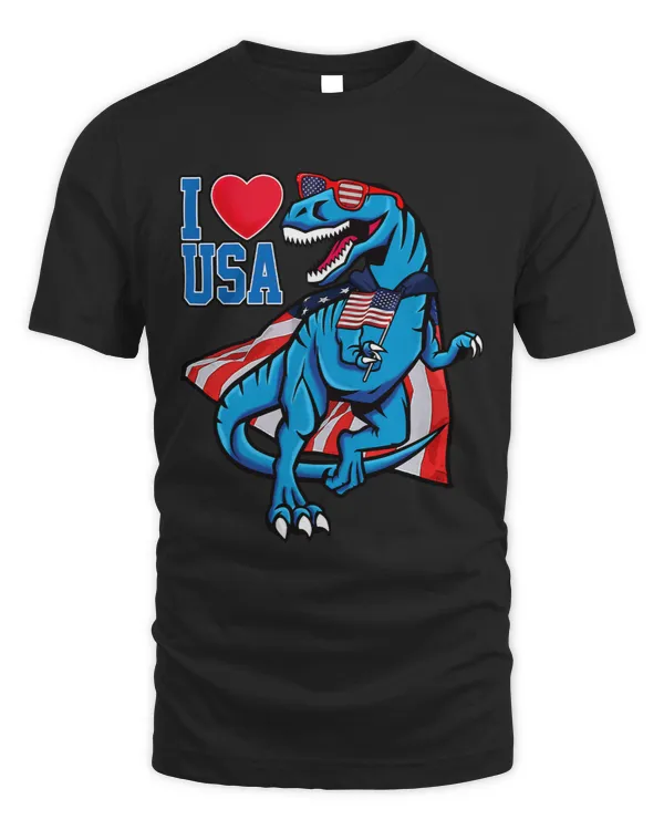 4th Of July I Love USA Patriotic T Rex American Flag Boy Kid