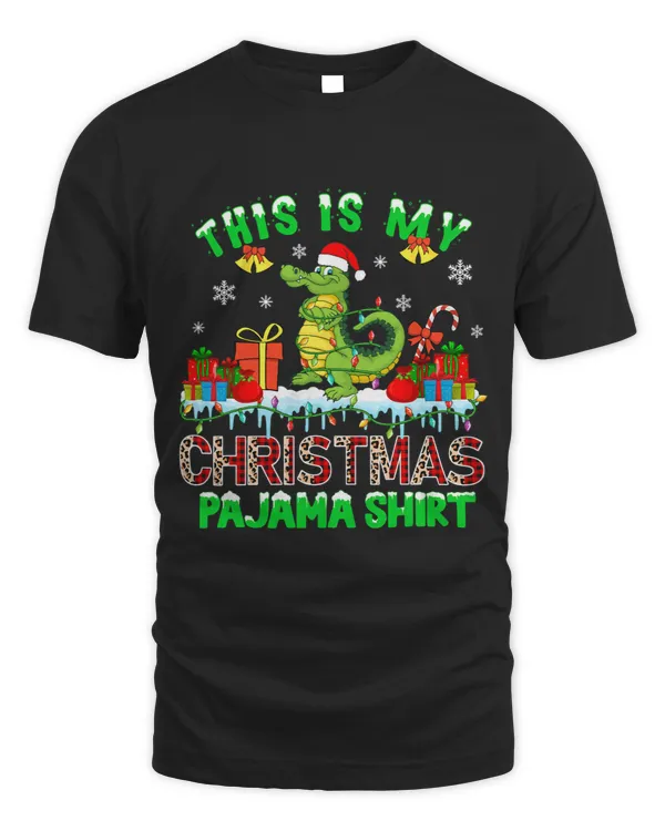My Christmas Pajama Shirt Leopard Red Plaid Santa Alligator