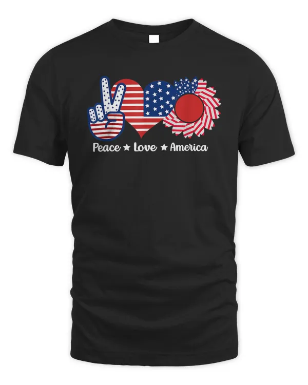 Peace Love America US Flag Fourth Womens 4th Of July T-Shirt