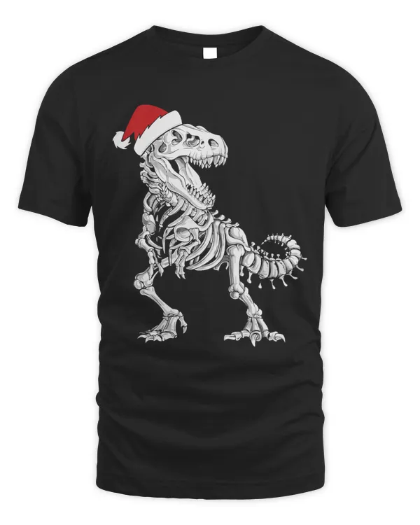 Skeleton Skulls Kids TRex in Santa Hat Boys or Girls Skeleton Dinosaur Christmas Skull