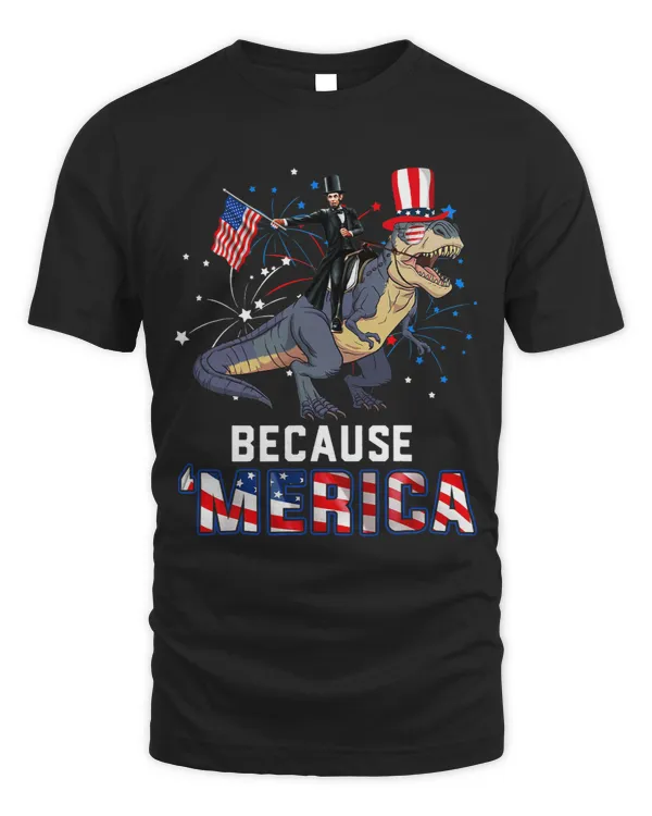 Because Merica Funny 4th of July Rex US Flag Gift
