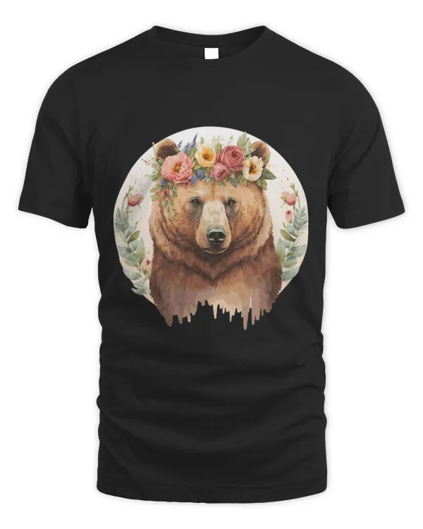 Cute Brown Bear Grizzly Flower Crown Animal Lovers