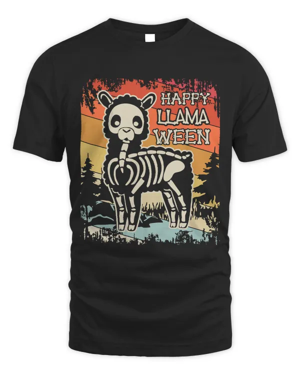 Skeleton Skulls Vintage Happy Llamaween Tee Funny Halloween Skeleton LLama 185 Skull