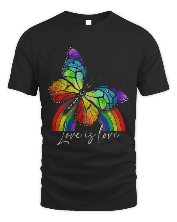 Funny Gay Pride LGBT Love Is Love Rainbow Butterflies