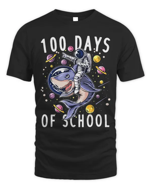 Shark 100th Day of School Funny Space Astronaut Riding Shark Jaw Sharks