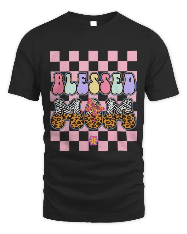 Blessed Mom Groovy Mothers day Zebra Leopard Butterfly