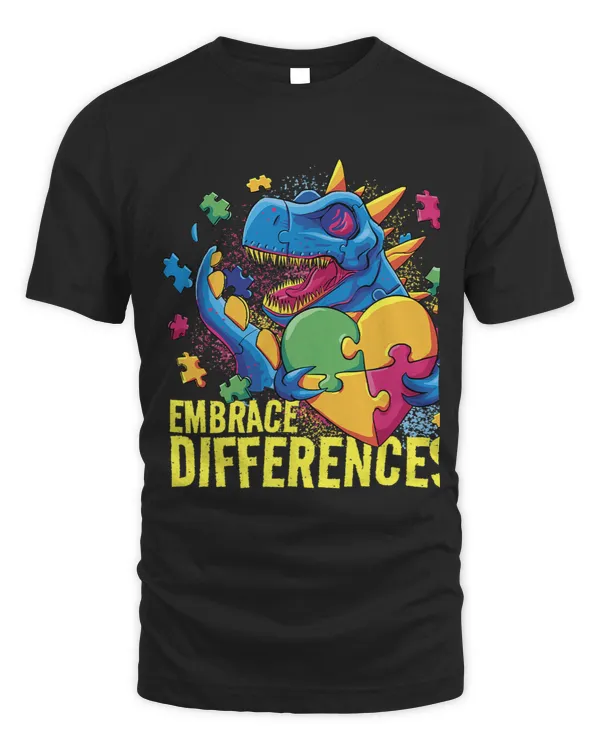 Embrace Differences Multi colored T Rex Neuro Divergent