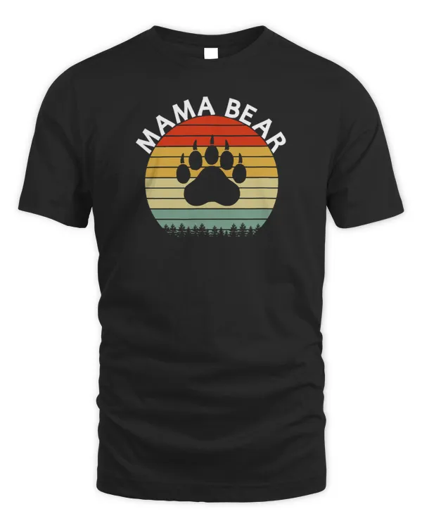 Funny Bear Womens Cute Mama Bear Paw Print Shirt Retro Sunset Cute Bears