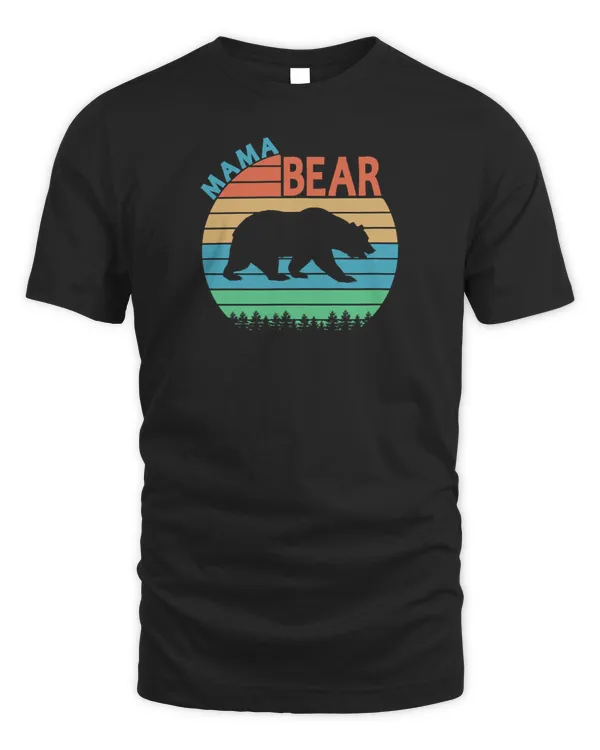 Funny Bear Womens Cute Mama Bear Shirt Mom Bear Retro Sunset Cute Bears