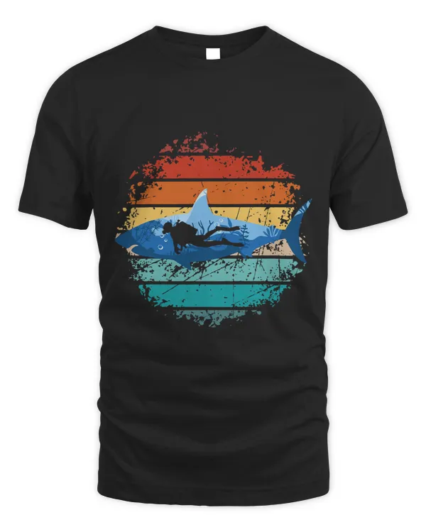 Shark Vintage shark silhouette with a diver inside diving shark Jaw Sharks