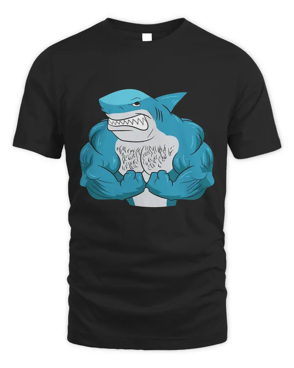 Shark Weightlifter Design Hairy Chest Jaw Sharks