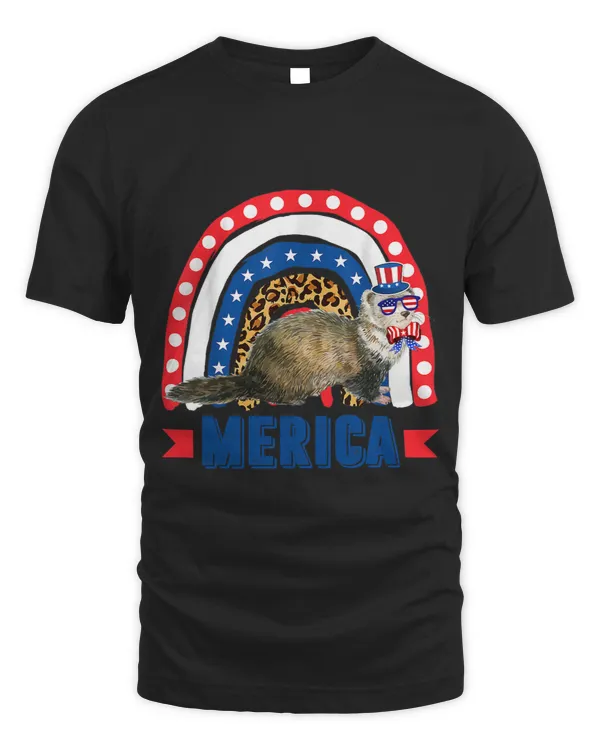 Ferret Rainbow Leopard Merica Flag 4th of July Ferret Lovers